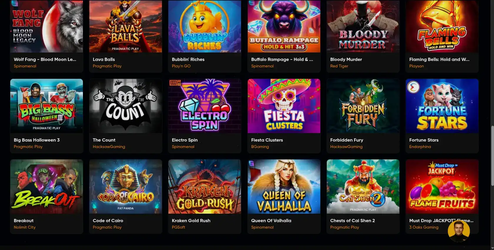 Интерфейс игрового зала Cat casino